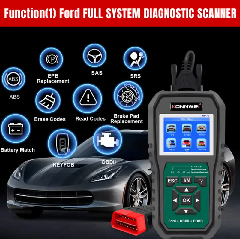 KONNWEI KW470 3-1 Pro OBD2 Car Scanner Battery Tester