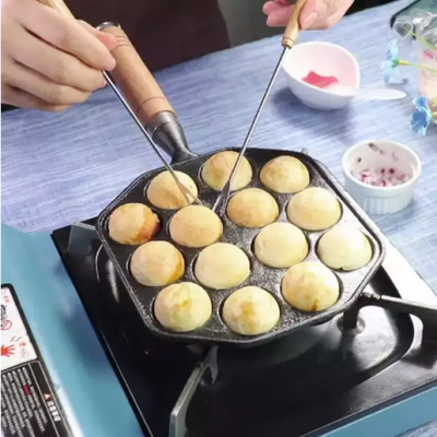 14-Hole Mini Octopus Ball Frying Pan With Wooden Handle