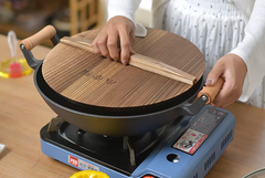 Household Cast Iron Wok Large With Wooden Handle