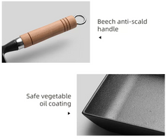 Cast Iron Non-Stick Square Frying Pan With Wooden lid