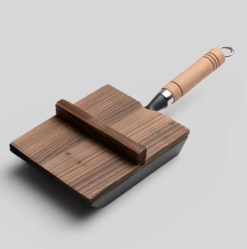 Cast Iron Non-Stick Square Frying Pan With Wooden lid