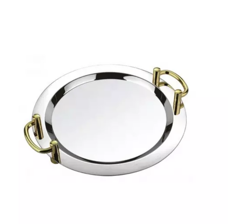 Serving Tray silver tray with golden handle Round Shape