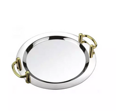 Serving Tray silver tray with golden handle Round Shape