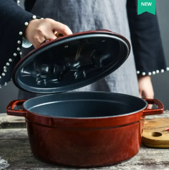 Enamel Cast Iron Casserole Soup Ceramic Carrier with Lid