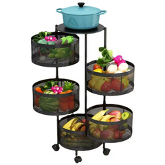 Five-Layer Round Rotating Storage Shelf Vegetable- Black