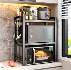 Double Layer Metal Microwave Oven Rack with Hookers