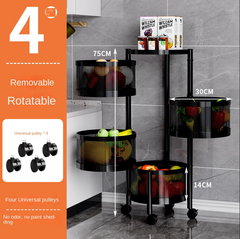 Four-Layer Round Rotating Storage Shelf Trolley