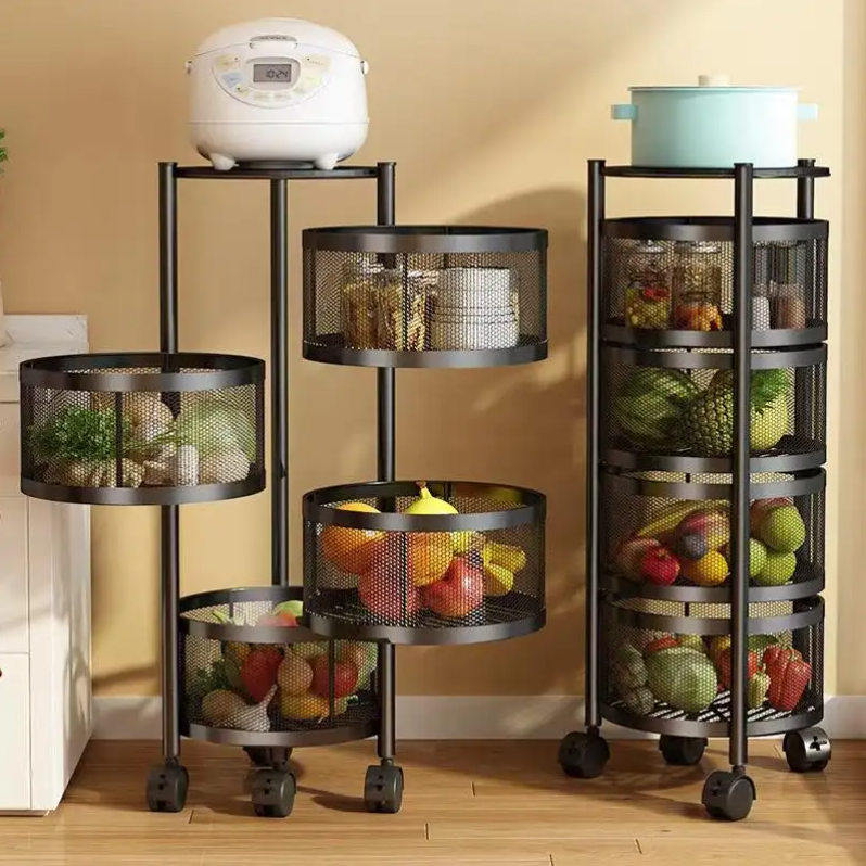 Four-Layer Round Rotating Storage Shelf Trolley