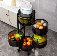 Five-Layer Round Rotating Storage Shelf Vegetable- Black