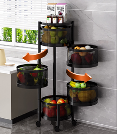 Five-Layer Round Rotating Storage Shelf Vegetable- Black