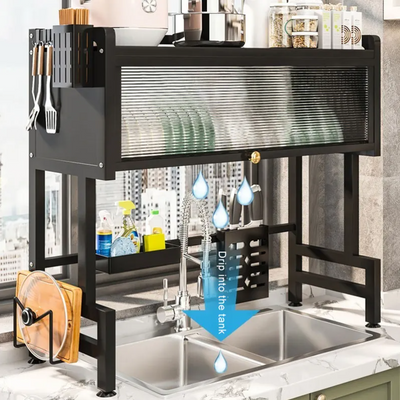2 Layer Dish Rack Dish Drying Rack storage with Cover