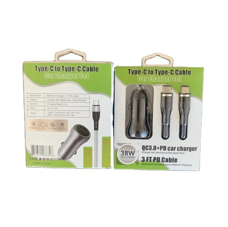 Fast Charging USB Car Charger with Type C Cable 38W