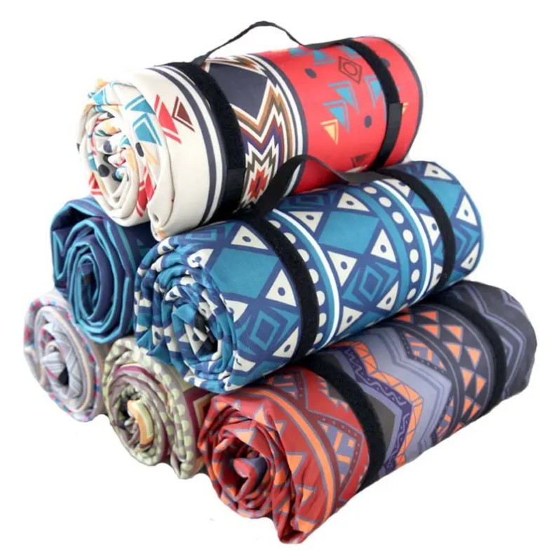 Foldable Beach Picnic Rug Blanket Camping Mat With Strap