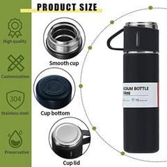 Bottle and Cups Vacuum Flask and Flask Set 3 Steel Cups