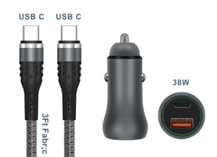 38W Fast Car Charger with USB C TO USB C Cable