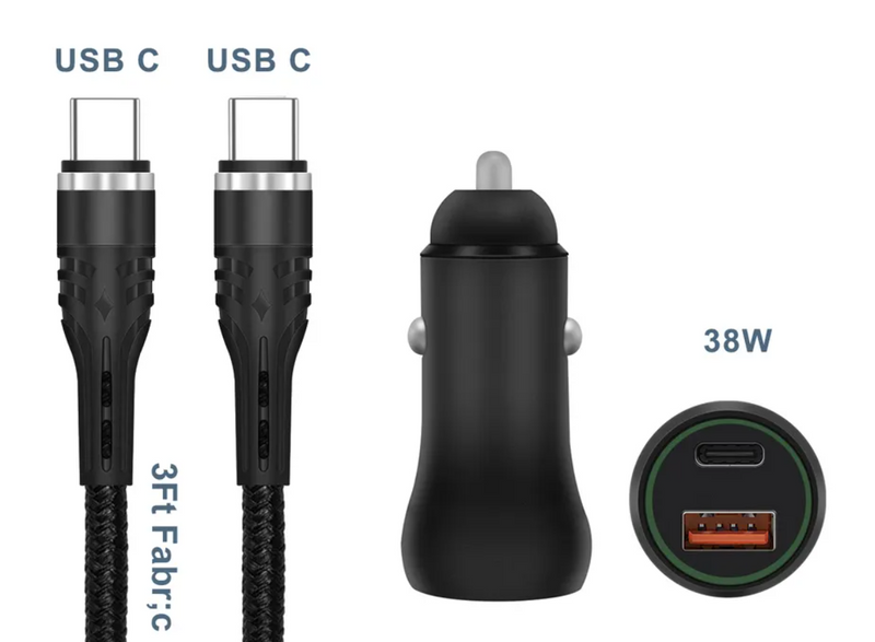 38W Fast Car Charger with USB C TO USB C Cable