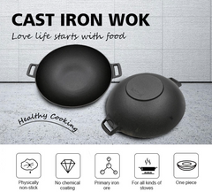 Cast Iron Wok Frying Pan