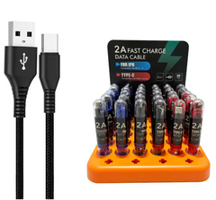 Type-Cand  iPhone Nylon Braided Phone Charging Cable - 30 PCs with Display