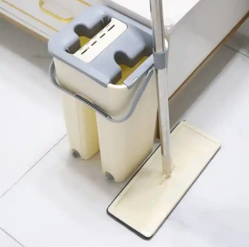 Flat Squeeze Mop And Bucket Hand Free Floor Cleaning Microfiber Mop
