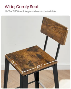 Bar Stools with Backrests Set of 2 - Rustic Brown Vasagle