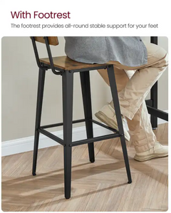 Bar Stools with Backrests Set of 2 - Rustic Brown Vasagle