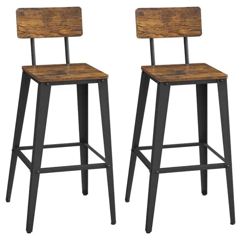 Bar Stools with Backrests Set of 2 - Rustic Brown Vasagle