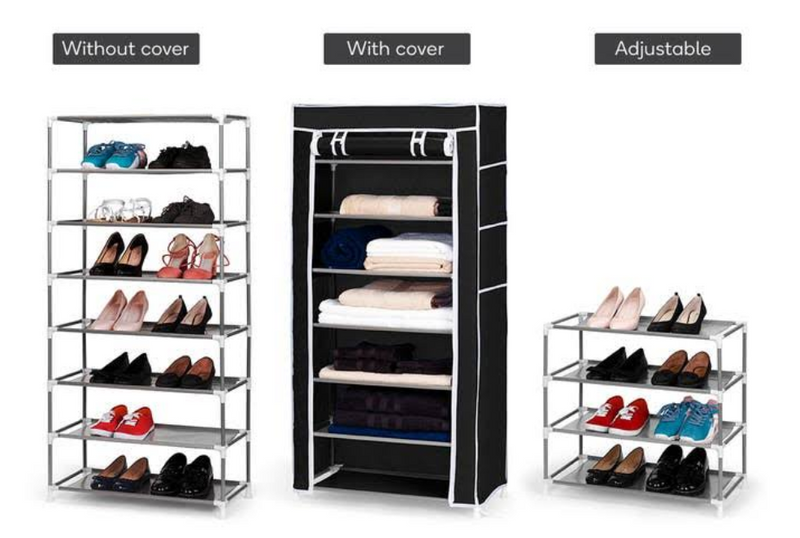 8 Tiers Fabric Shoe Rack and Storage Wardrobe (Black)