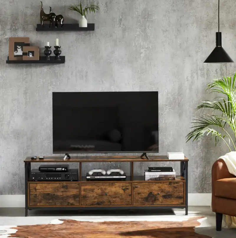 TV Entertainment Unit With 3 Drawers Tv Cabinet VASAGLE Supports 85 inch TV