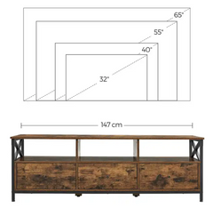 TV Entertainment Unit With 3 Drawers Tv Cabinet VASAGLE Supports 85 inch TV