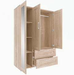 Wardrobe 3 Door & 2 Drawer With Mirror Wardrobe Free Standing