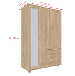 Wardrobe 3 Door & 2 Drawer With Mirror Wardrobe Free Standing