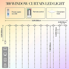 300LED Curtain Fairy Lights, With Remote Control