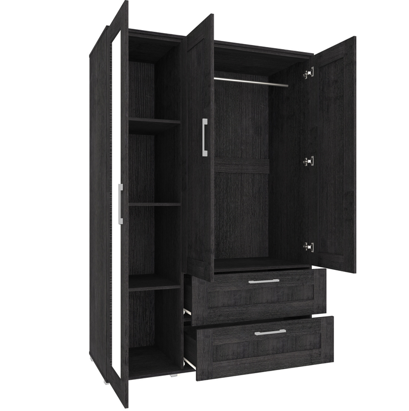 Wardrobe 3 Door & 2 Drawer With Mirror Wardrobe Free Standing