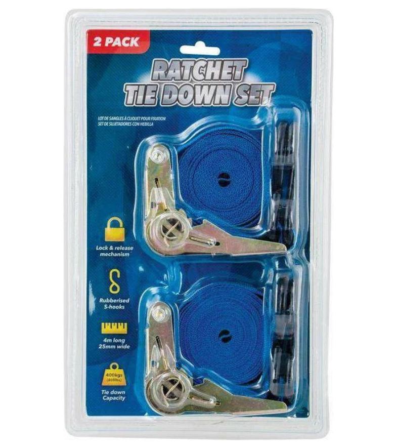 Ratchet Tie Down 4M Long 25mm Wide 2PCS