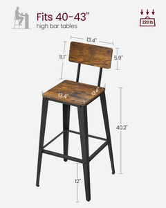 Bar Stools with Backrests Set of 2 - Rustic Brown Vasagle