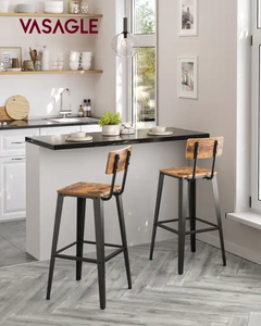 Bar Stools with Backrests Set of 2 - Rustic Brown Vasagle