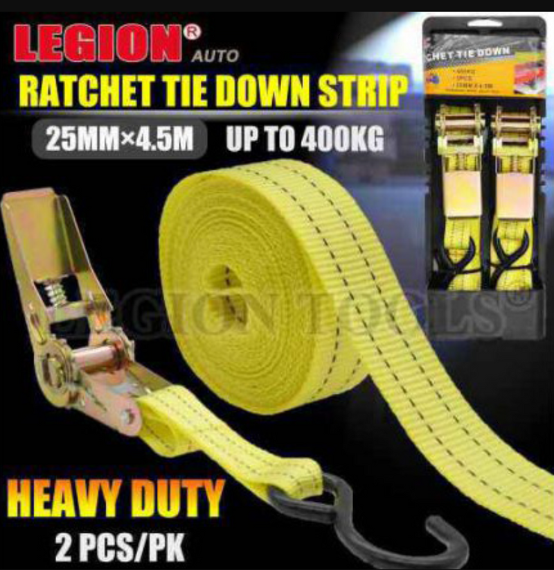 Ratchet Tie Down 500kg 2pcs 25mm x 4.5m