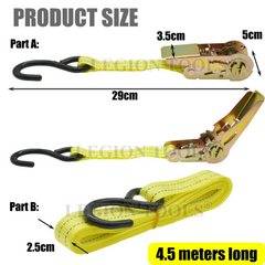 Ratchet Tie Down 500kg 2pcs 25mm x 4.5m