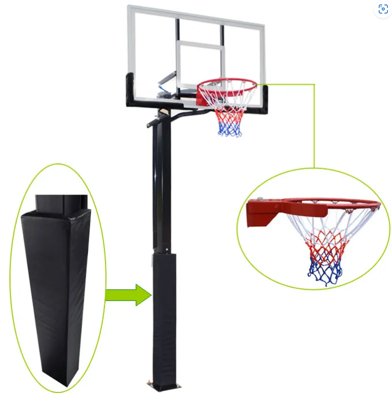 Inground Adjustable Height Basketball Hoop Tempered Glass Backboard