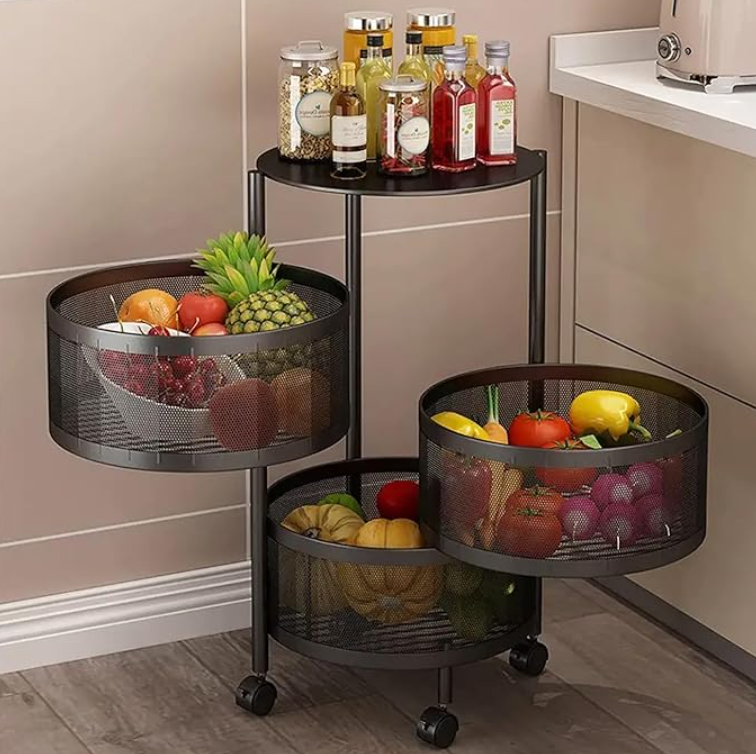 Three-Layer Round Rotating Storage Shelf Vegetable
