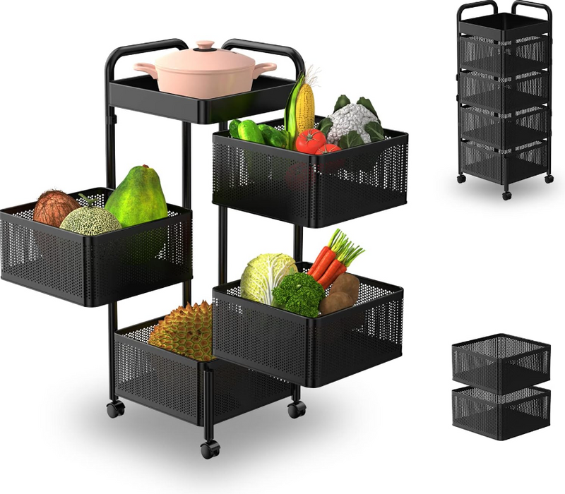 4 Layer Kitchen Square Rotating Trolley