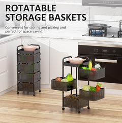 4 Layer Kitchen Square Rotating Trolley