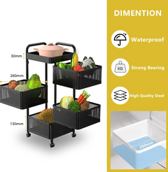 4 Layer Kitchen Square Rotating Trolley