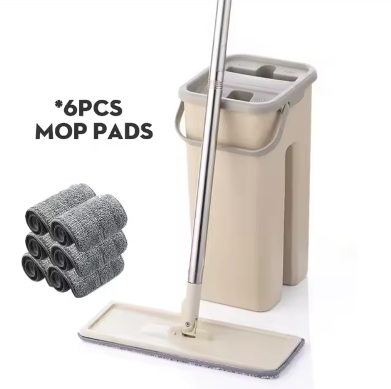 Flat Squeeze Mop And Bucket Hand Free Floor Cleaning Microfiber Mop