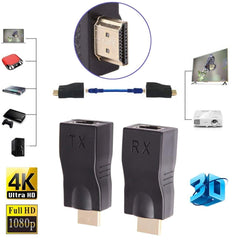 30M 4K HDMI Extender Over Cat-6/6A RJ45 Network LAN Ethernet Adapter