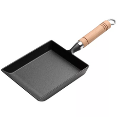 Cast Iron Non-Stick Square Frying Pan With Wooden lid