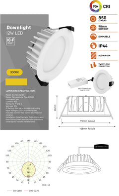Dimmable LED Downlight light - 300K Warm White