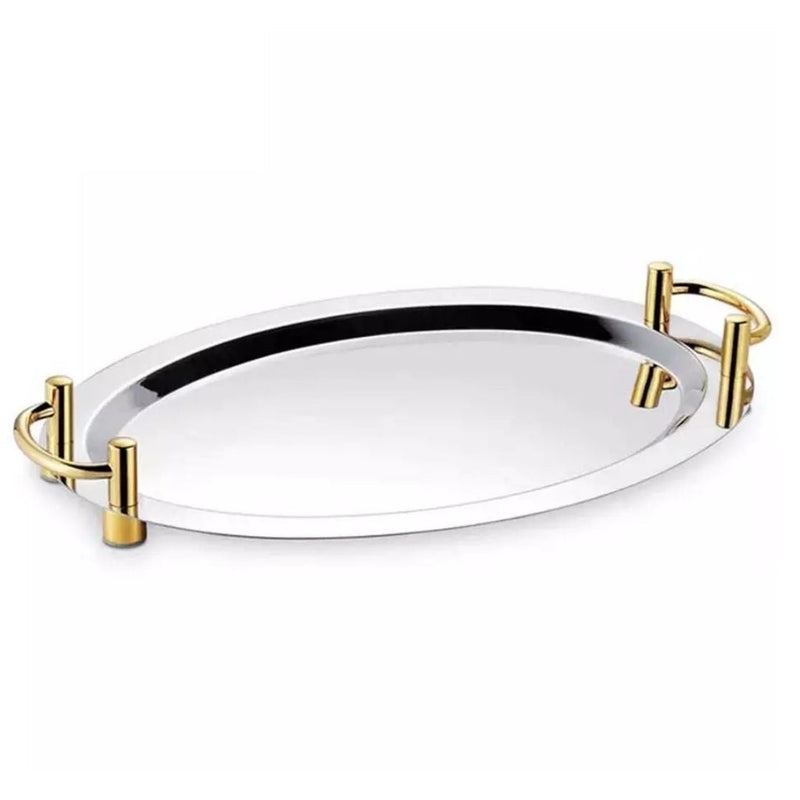 Serving Tray silver tray with golden handle Oval Shape