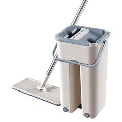 Flat Squeeze Mop And Bucket Hand Free Floor Cleaning Microfiber Mop
